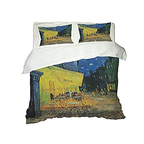 ZZZXX Bettwäsche 135X200 3Teilig Van Gogh Sommernacht Bistro Bettbezug Set Microfaser Kinderbettwäsche Warme Atmungsaktive Bettbezüge Mit Reißverschluss Und 2 Mal 50X75 Kissenbezug von ZZZXX