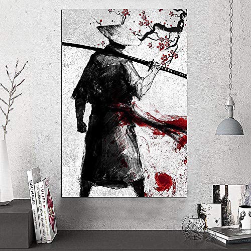 ZZZXX Wandbild Leinwanddrucke Bilder Sakura Samurai Wandbild Dekoration Bilder Auf Leinwand Fotoleinwand Und Kunstdrucke Auf Wanddeko Für Wohnzimmer Schlaf-Zimmer Wand-Deko, Küche Weihnachten 50X70Cm von ZZZXX
