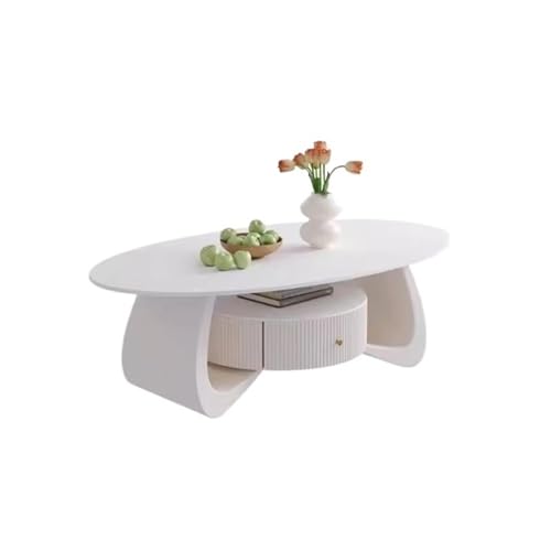 ZZlei2yu-12 Beistelltisch Couchtisch aus Steinplatte for das Wohnzimmer, Kleiner ovaler Tisch for den Haushalt, platzsparend Wohnzimmertisch Tisch(Weiß,Mittel) von ZZlei2yu-12