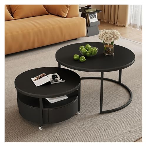 ZZlei2yu-12 Beistelltisch Rock Slab Couchtisch Home Runde Kombination Retro Schwarzer Eisen Wohnzimmer Mobiler mit Rollen Wohnzimmertisch Tisch(Schwarz) von ZZlei2yu-12
