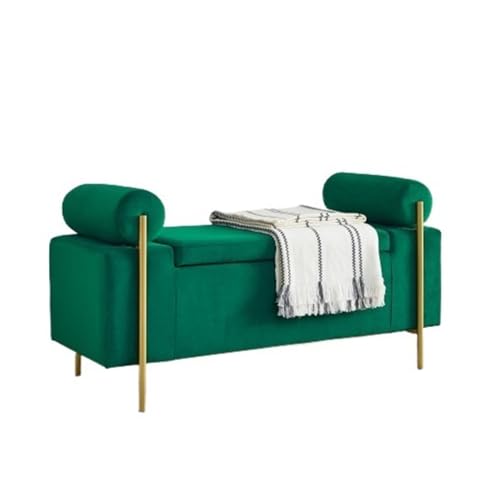 ZZlei2yu-12 Bettbank Elegante gepolsterte Aufbewahrungsbank aus Leinen mit zylindrischen Armlehnen und Eisenbeinen for Flur, Wohnzimmer, Schlafzimmer Sitzbank(Green) von ZZlei2yu-12