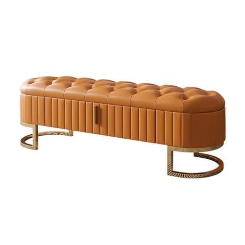 ZZlei2yu-12 Bettbank Sofabank aus hochwertigem Leder, Schlafzimmer-Nachtbank, Moderne, einfache Garderobe, Schuhbank mit Aufbewahrungsschublade Sitzbank(Orange,1.3m) von ZZlei2yu-12
