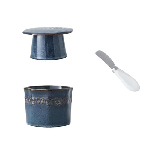 ZZlei2yu-12 Butterdose Butterdose aus Keramik mit Deckel for Küchenarbeitsplatten, weiche Butterdose mit Messer Butter Behälter(Blue) von ZZlei2yu-12