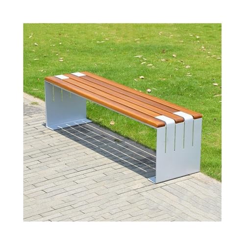 ZZlei2yu-12 Gartenbank für Garten Edelstahl Holz Sitzplatte Outdoor Bank Park Platz Hof Bank Gartenmöbel Bänke(Mittel) von ZZlei2yu-12