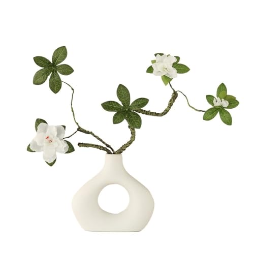 ZZlei2yu-12 Hochzeitsdekoration Azalee Simulation Blume Weiß Keramik Vase Wohnzimmer Büro Dekoration Anordnung(Groß) von ZZlei2yu-12