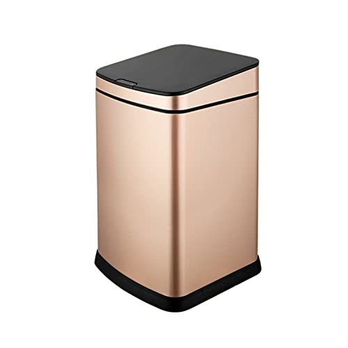 ZZlei2yu-12 Mülleimer 12l/15L Intelligente Induktion Mülltonnen Küche Haushalt Große Mülltonnen Mit Abdeckung Große Kapazität Elektrische Müll Korb Abfallsammler(Gold,15L) von ZZlei2yu-12