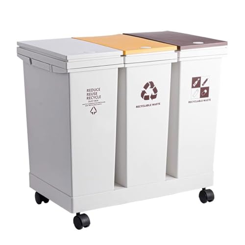 ZZlei2yu-12 Mülleimer Kunststoff-klassifizierter Doppeleimer-Mülleimer for den Haushalt, aufklappbarer Deckel mit Rädern und großem Fassungsvermögen, quadratischer Mülleimer Abfallsammler(Mittel) von ZZlei2yu-12