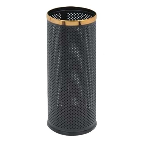 ZZlei2yu-12 Mülleimer Runder Mülleimer ohne Deckel, hohler Mülleimer aus Edelstahl, oben offener Papierkorb-Recyclingbehälter mit Druckring for das Home-Office-Geschäft Abfallsammler(Black-gold,L) von ZZlei2yu-12