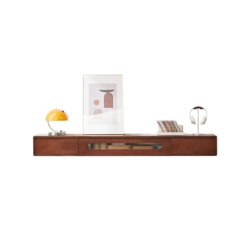 ZZlei2yu-12 Wandmontierte TV Schwebender TV-Ständer, wandmontierter TV-Schrank, schwebende Regale mit Glastür und Schubladen Schwebender TV-Ständer(Bruin,Groß) von ZZlei2yu-12