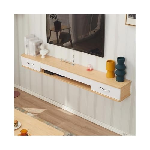 ZZlei2yu-12 Wandmontierte TV Schwebendes TV-Regal, wandmontierter TV-Schrank, Schwebende Regale mit Schublade, Entertainment-Medienkonsole Schwebender TV-Ständer(Natural) von ZZlei2yu-12