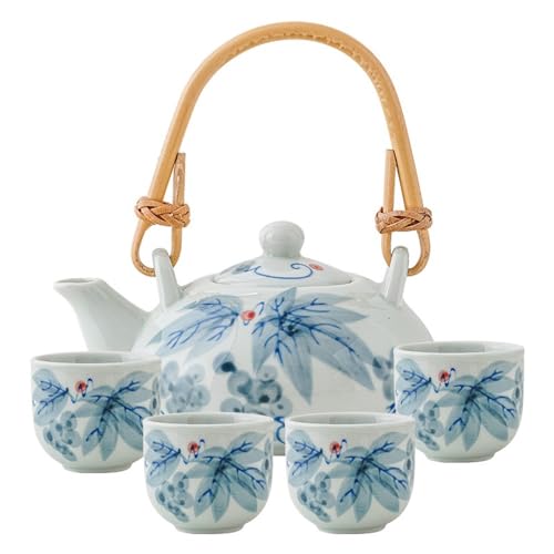 Vintage Handbemaltes Trauben-Teeservice Mit Hochtemperatur-Keramik-Teeservice, Einer Kanne Und Vier Tassen von ZZveZZ