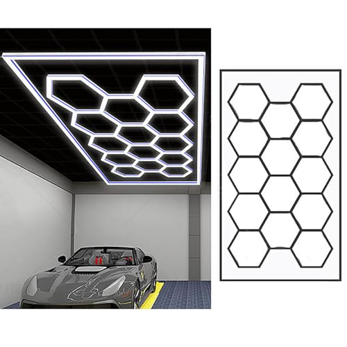 Led Garagenleuchte Mit 14 Wabengittern, Sechseckige Garagenleuchte Mit 672W, 6500K Reines WeißEs Licht, Energiesparend, 110-120lm/W Lichtstrom, 69er Pack Led Leuchten, Breite Anwendbarkeit,Blue von ZZwansuGE
