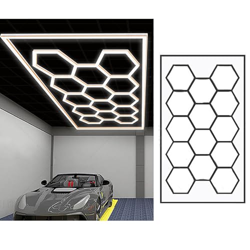 Led Garagenleuchte Mit 14 Wabengittern, Sechseckige Garagenleuchte Mit 672W, 6500K Reines WeißEs Licht, Energiesparend, 110-120lm/W Lichtstrom, 69er Pack Led Leuchten, Breite Anwendbarkeit,Gold von ZZwansuGE