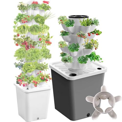 ZZwansuGE 10 15 20 25 30 Turm-Hydrokultur, Vertikales Garten-Hydrokultur-Anbausystem, 10 L GroßEr Wassertank, FüR KräUter, Obst, GemüSe, Blumen, Mit Wasserpumpe,20Holes von ZZwansuGE