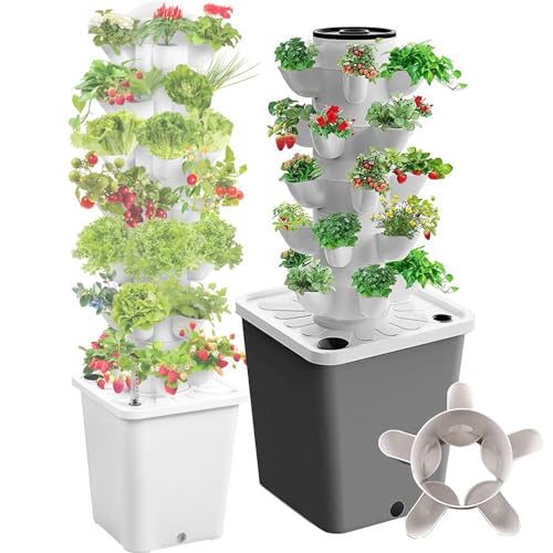 ZZwansuGE 10 15 20 25 30 Turm-Hydrokultur, Vertikales Garten-Hydrokultur-Anbausystem, 10 L GroßEr Wassertank, FüR KräUter, Obst, GemüSe, Blumen, Mit Wasserpumpe,25Holes von ZZwansuGE