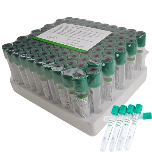 ZZwansuGE 100 StüCk Vacutainer-RöHrchen Aus Glas, 3ml 5ml 10ml, Heparin-Natrium-/Lithium-SammelröHrchen, LaborröHrchen Mit GrüNen SchraubverschlüSsen,3ml von ZZwansuGE