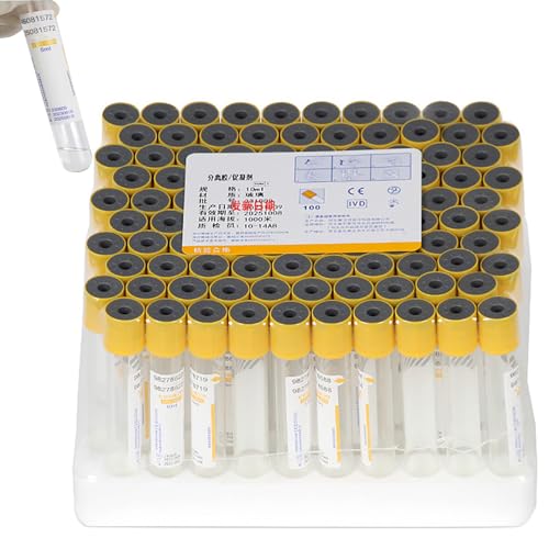 ZZwansuGE 100 Vakuum-BlutentnahmeröHrchen, 3ml/5ml/10ml Glas BlutentnahmeröHrchen, Mit Gelben Kappen, Trenngel + GerinnungsröHrchen, Zur Serumtrennung, PRP Vorbereitung,3ml von ZZwansuGE