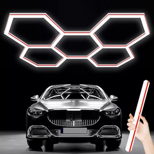 ZZwansuGE 168W Sechseckige Led Garagenleuchte, 24er Pack Led Leuchten, 3 cm LichtemissionsfläChe, 20160 lm 5-Raster, FüR Garagen, AutowerkstäTten, Lagerhallen, Fitnessstudios,Red von ZZwansuGE