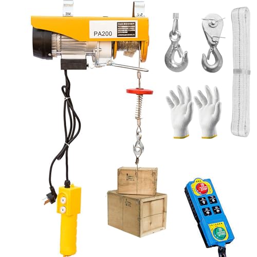 ZZwansuGE Elektrische Seilwinde 140-840kg, Drahtseil Kleinkran, HubhöHe 12 Meter, Mit Funkfernbedienung + Einzel/Doppelhaken, FüR Fabriken, Docks, Lagerhallen,700kg von ZZwansuGE
