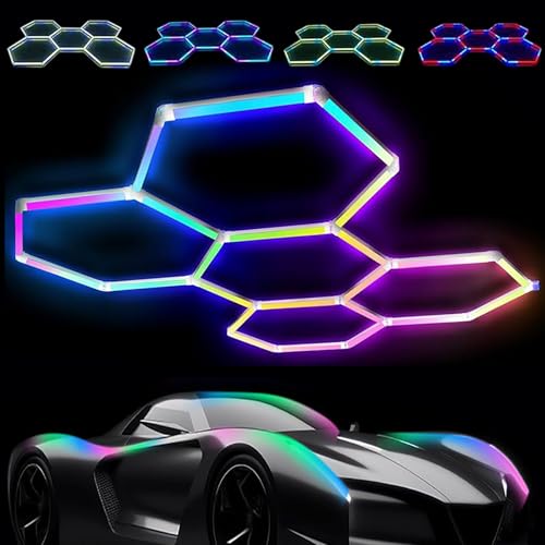 ZZwansuGE RGB Hexagonal Garagenleuchte (366 Modi), 5-Raster Led Superhelles Wabenlicht, Lichtstrom: 120lm/W, FüR GeschäFte, Keller, Fitnessstudios, Garagen, Mit Fernbedienung von ZZwansuGE