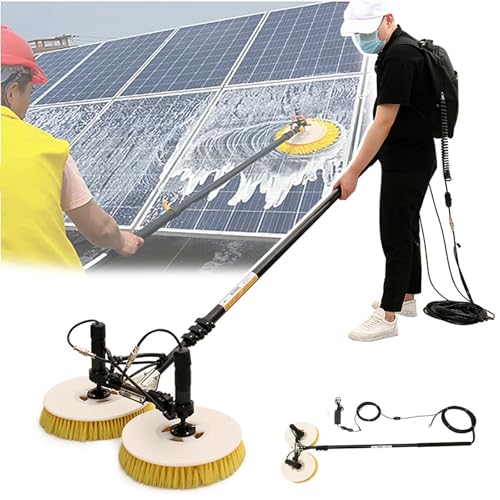 ZZwansuGE Solarmodul-Reinigungsset Mit Wasserspray + Automatischer Doppelkopf-RotationsbüRste + Verstellbarer VerläNgerungsstange (3,5m 5,5m 7,5m), GewäChshaus/DachreinigungsgeräT,Wired-3.5m von ZZwansuGE