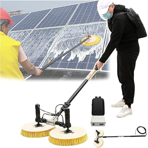 ZZwansuGE Solarmodul-Reinigungsset Mit Wasserspray + Automatischer Doppelkopf-RotationsbüRste + Verstellbarer VerläNgerungsstange (3,5m 5,5m 7,5m), GewäChshaus/DachreinigungsgeräT,Wireless-5.5m von ZZwansuGE