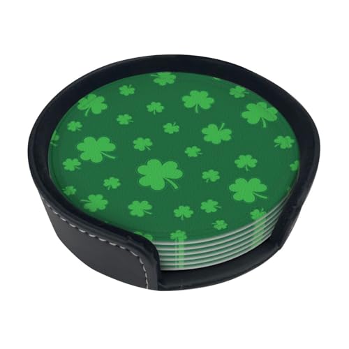 Hintergrund St. Patrick's Day Glitzer-Druck Getränkeuntersetzer Set von 6 Leder-Untersetzern rutschfeste Kaffeematten für Bierkrug Weinglas Zuhause und Bar Untersetzer von ZaKhs