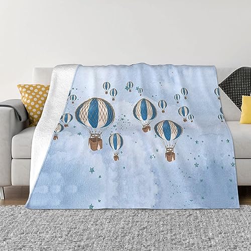 ZaKhs Flanell-Überwurfdecke mit Heißluftballon-Druck, superweich, warm, bequem, Fleece, Überwurf, Decke, weicher Sofa-Überwurf für Couch, Reisen, Schlafzimmer, Zubehör, 127 x 101 cm, Blau von ZaKhs