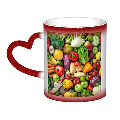 ZaKhs Kaffeetasse mit frischem Obst und Gemüse, Farbwechsel, Keramikbecher, isoliert, Reisebecher, Tasse für Damen und Herren von ZaKhs