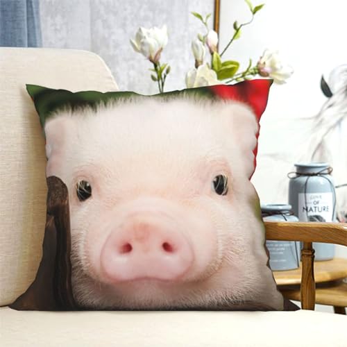 ZaKhs Kissenbezug mit Blumen-Schweine-Druck, niedlicher Überwurf-Kissenbezug, weich, dekorativ, quadratisch, für Schlafzimmer, Wohnzimmer, 45,7 x 45,7 cm von ZaKhs