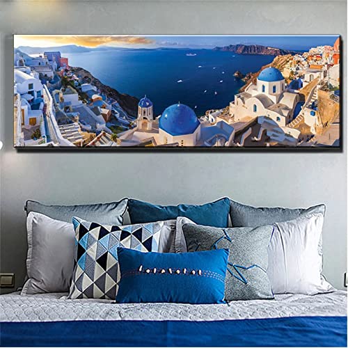 Zaafeen Diamond Painting Bilder Full Set,5D Griechenland Schöne Landschaft Groß Diamant Painting Vollbohrer Mit Zubehör,für Erwachsene und Kinder Home Wall Dekoration,70x200cm/28x80in von Zaafeen