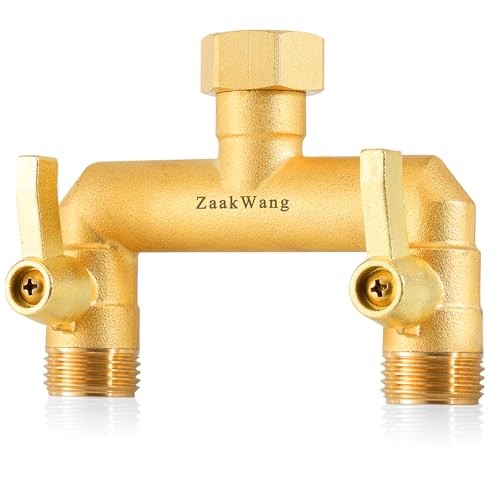 Robuster Messing-Verteiler für Gartenschlauch, 2-Wege, Upgrade-Schlauchadapter mit Wasserabsperrventilen und langen Metallgriffen, rost- und frostbeständiger Wasserhahn-Umsteller für den Außenbereich von ZaakWang