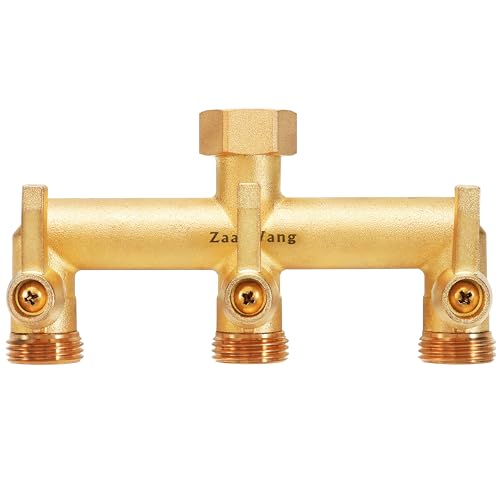 ZaakWang Robuster 3-Wege-Gartenschlauch-Verteiler aus Messing mit Metall-Absperrventil und langem Griff, Outdoor-Wasserhahn-Umsteller, 3/4 Zoll GHT-Gewinde von ZaakWang