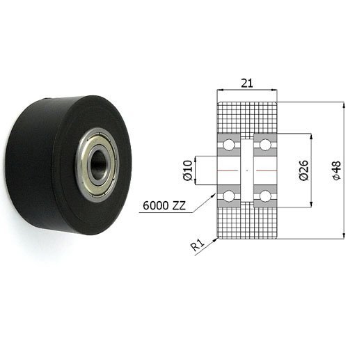 Zabi Doppelte Kunststoff-Polyamid-Rollen Nylon mit Kugellager Ø 48mm von Zabi