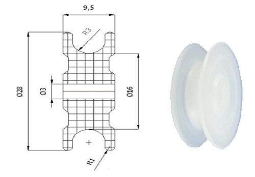 Zabi Nylon Seilrolle d = 28 mm fur Seil 6 mm Kunststoffprofilrollen ohne Lager (Gleitlager) von Zabi