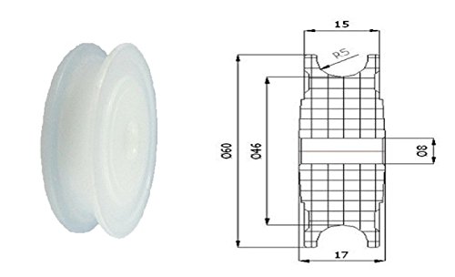 Zabi Nylon Seilrolle 60 mm fur Seil 10 mm Kunststoffprofilrollen ohne Lager (Gleitlager) d = 60 mm/10/8 von Zabi