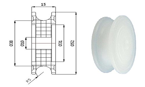 Zabi Nylon Seilrolle 52 mm fur Seil 10 mm Kunststoffprofilrollen ohne Lager (Gleitlager) d = 52 mm/10 von Zabi