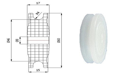 Zabi Nylon Seilrolle d= 60 mm fur Seil 8 mm Kunststoffprofilrollen ohne Lager (Gleitlager) d = 60 mm/8/8 von Zabi