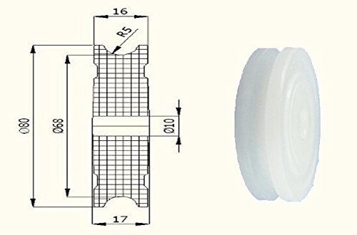 Zabi Nylon Seilrolle d = 80 mm fur Seil 10 mm Kunststoffprofilrollen ohne Lager (Gleitlager) von Zabi