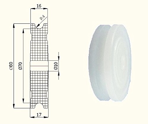 Zabi Nylon Seilrolle d= 80 mm fur Seil 8 mm Kunststoffprofilrollen ohne Lager (Gleitlager) d = 80 mm/8 von Zabi