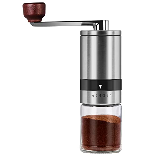 Manuelle Kaffeemühle aus Edelstahl mit 6 einstellbaren Grobheitseinstellungen, tragbare Kaffeemühle mit Keramikmahlkern für Camping, Reisen, Espresso (TRIPLE TREE) von Zaboro