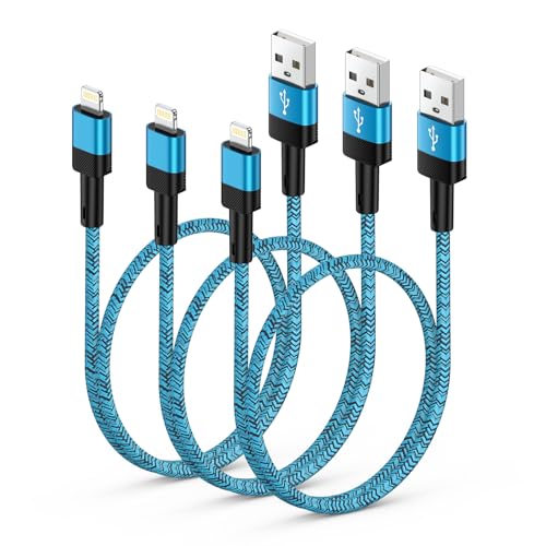 USB A auf Lightning Kabel,iPhone Ladekabel Kurz 0.3M 3Pack MFi zertifiziert iPhone Mini Kabel Nylon geflochtenes iPhone Schnellladekabel für iPhone14 13 12 11 Pro Max XR XS X 8 7 6 Plus SE 2020,i Pad von Zacenei