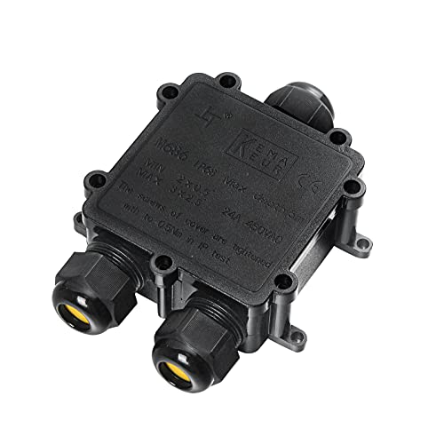 Zacfton Abzweigdose IP68 Wasserdicht Kabelverbinder, Größere 3-Wege-Verbindungsdose, M25 Kabelverschraubung Ø 4mm-14mm, ABS + PVC (1 Stück, Schwarz) von Zacfton
