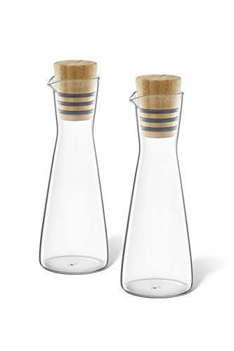 ZACK 20876 "BEVO" Essig-/ und Ölflaschen Set, Glas und geöltem Bambus, Silber, 7.0 x 7.0 x 20.5 cm von ZACK