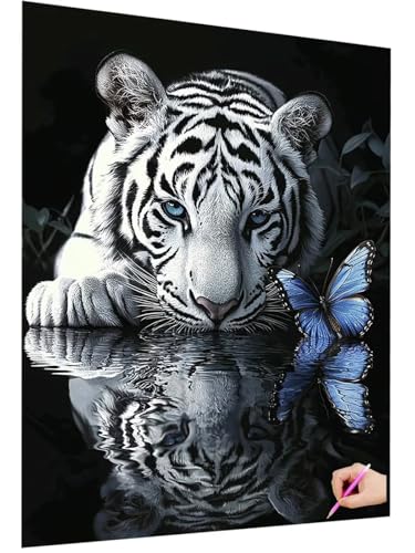 Diamond Painting Erwachsene Tiger Diamant Painting Bilder Schmetterling 5D Diamond Art Set für Kinder Anfänger, DIY Diamant Cross Stickerei Kreativ Set für Erwachsene für Deko Wohnzimmer 50x70cm N-33 von ZaeMynnu