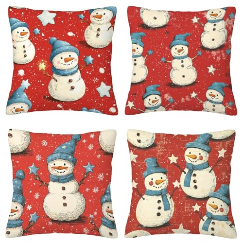 Kissenbezug 55x55 4er Set Kissenbezug Rot Deko Kissen Schneemann Kissenbezüge Zierkissen Deko Wohnzimmer Sofa Kissen Kissenhüllen Samt Dekokissen Kissenhülle Weihnachtsdeko Geschenke für Frauen A-50 von ZaeMynnu