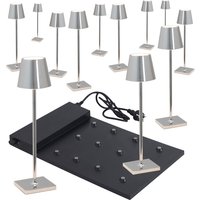Zafferano AiLati 12er Set Poldina micro Pro LED Akkuleuchte inkl. Multi-Kontaktladestation Chrom glänzend von Zafferano AiLati