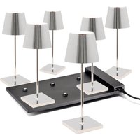 Zafferano AiLati 6er Set Poldina Mini Pro LED Akkuleuchte inkl. Multi-Kontaktladestation Chrom glänzend von Zafferano AiLati