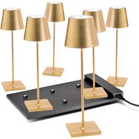 Zafferano AiLati 6er Set Poldina Pro LED Akkuleuchte inkl. Multi-Kontaktladestation Blattgold von Zafferano AiLati