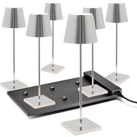 Zafferano AiLati 6er Set Poldina Pro LED Akkuleuchte inkl. Multi-Kontaktladestation Chrom glänzend von Zafferano AiLati